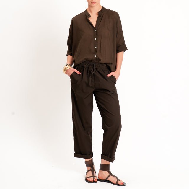 Haveone-Camicia mussola collo coreana - moro