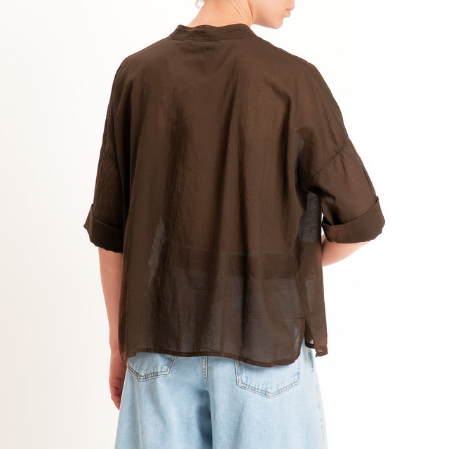 Haveone-Camicia mussola collo coreana - moro