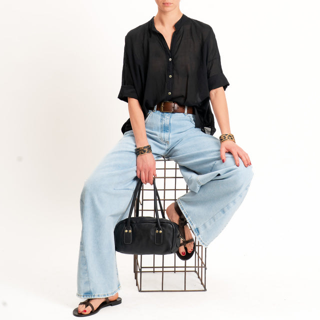 Haveone-Camicia mussola collo coreana - nero