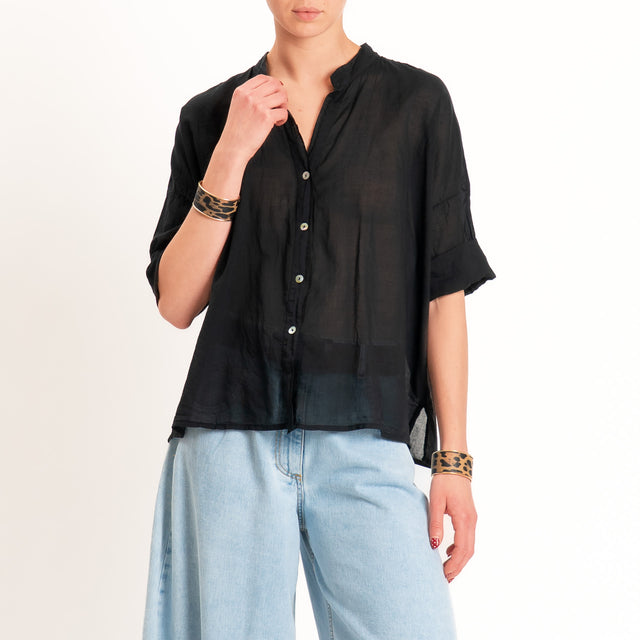 Haveone-Camicia mussola collo coreana - nero