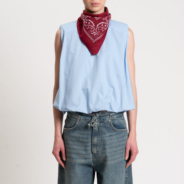 Haveone-Blusa smanicata con spalline e bandana - celeste/bordeuax
