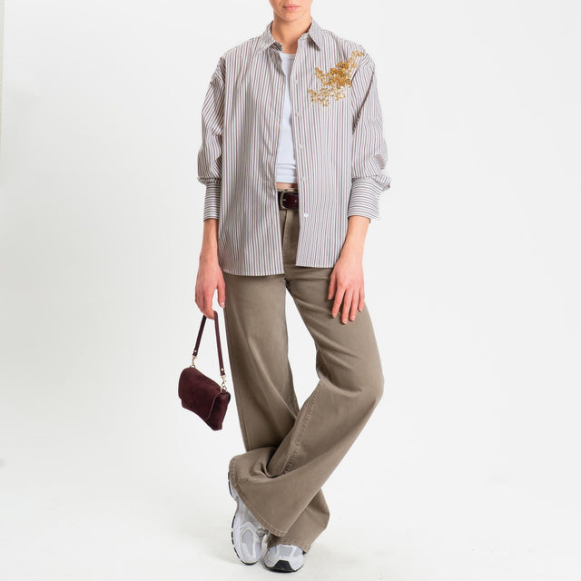 Haveone-Camicia righe con ricami - bordeaux/tabacco/bianco