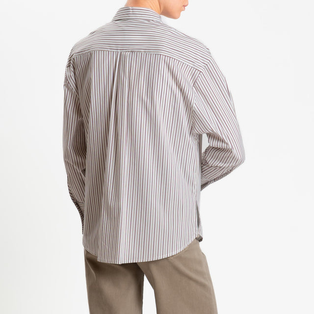 Haveone-Camicia righe con ricami - bordeaux/tabacco/bianco