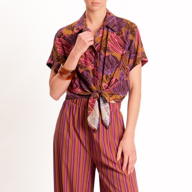 Haveone-Camicia fantasia con nodo - bruciato/rosa/viola