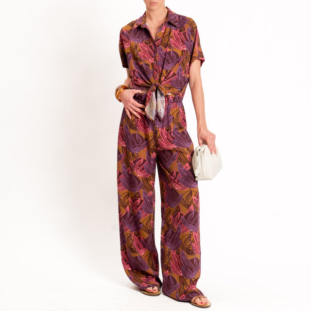 Haveone-Camicia fantasia con nodo - bruciato/rosa/viola
