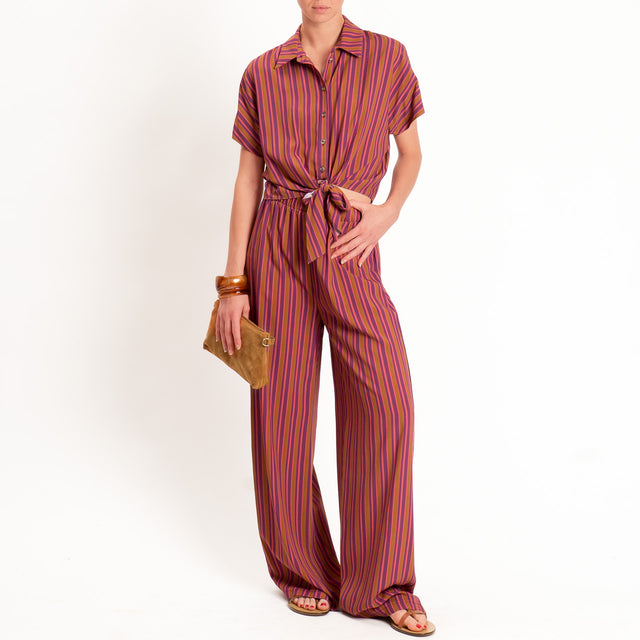 Haveone-Camicia a righe con nodo - bruciato/rosa/viola