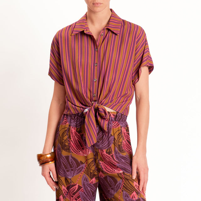 Haveone-Camicia a righe con nodo - bruciato/rosa/viola