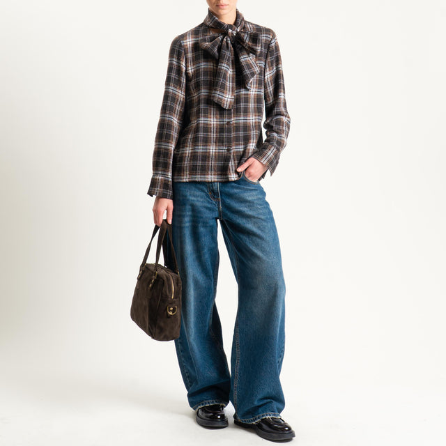 Haveone-Camicia check tessuto garzato - moro/latte/cioccolato