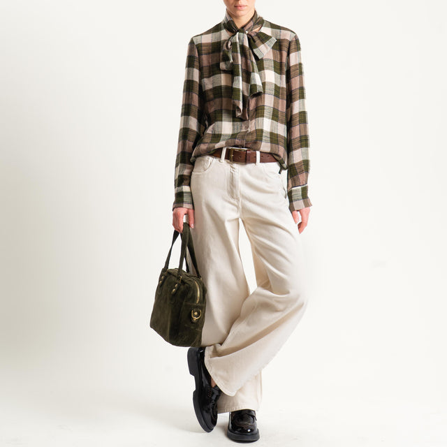 Haveone-Camicia check tessuto garzato - verde/moro/sand