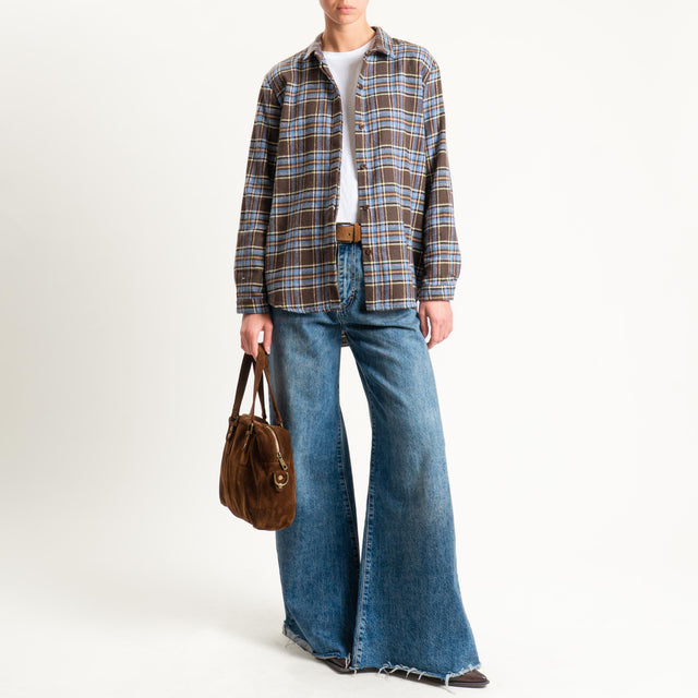 Haveone-Camicia check in flanella - moro/celeste