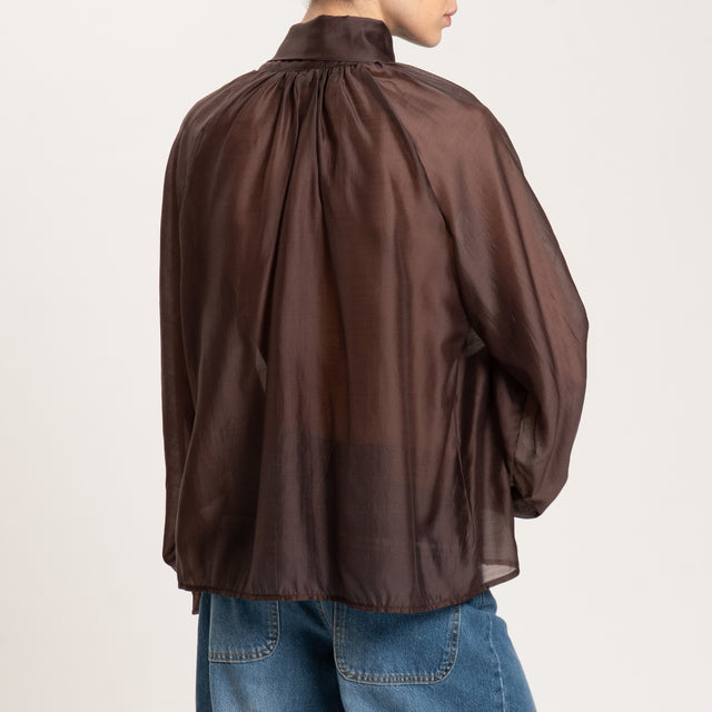 Haveone-Blusa mussola con fiocco - cioccolato
