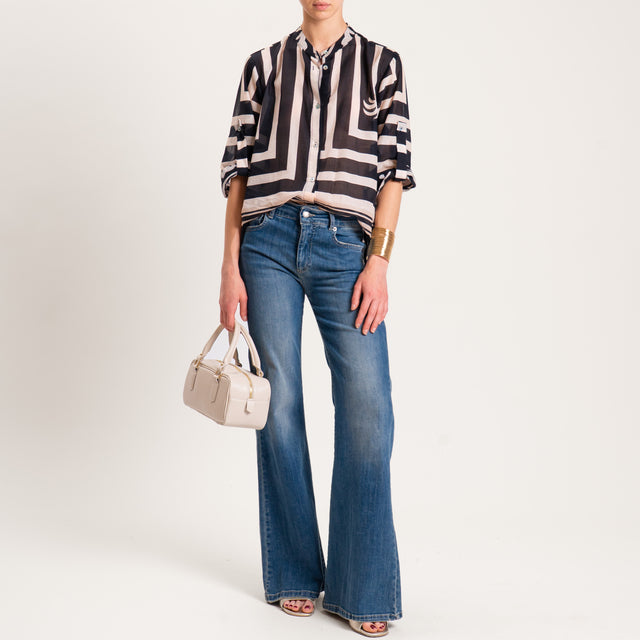 Haveone-Camicia mussola fantasia etnica - burro/nero
