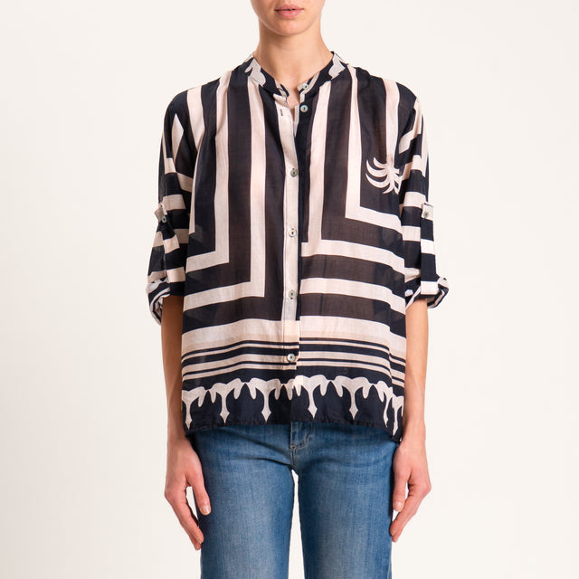 Haveone-Camicia mussola fantasia etnica - burro/nero