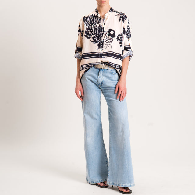 Haveone-Camicia fantasia collo coreana - burro/nero
