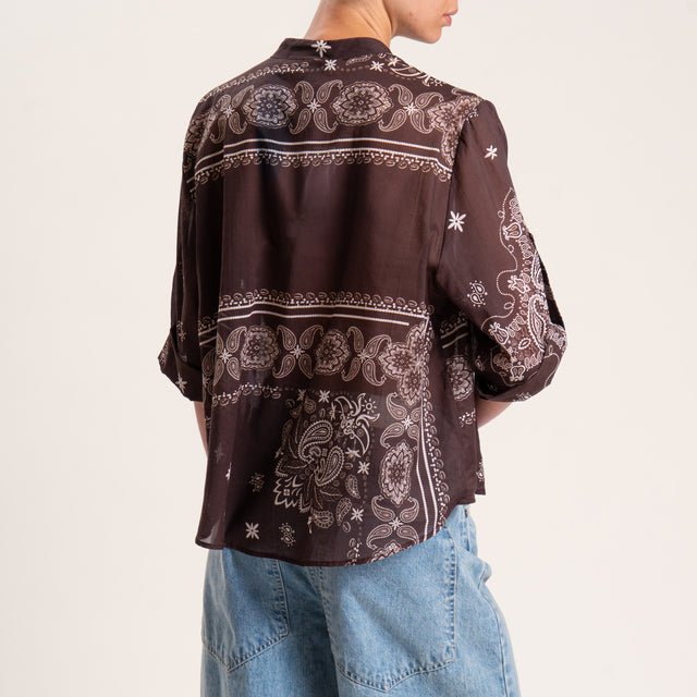 Haveone -Camicia mussola collo coreana fantasia - moro/latte