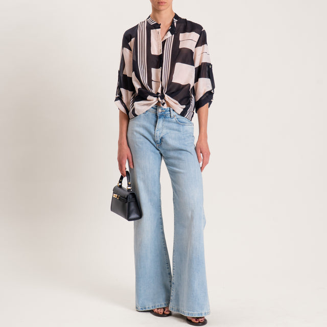Haveone-Camicia in mussola fantasia optical - burro/nero