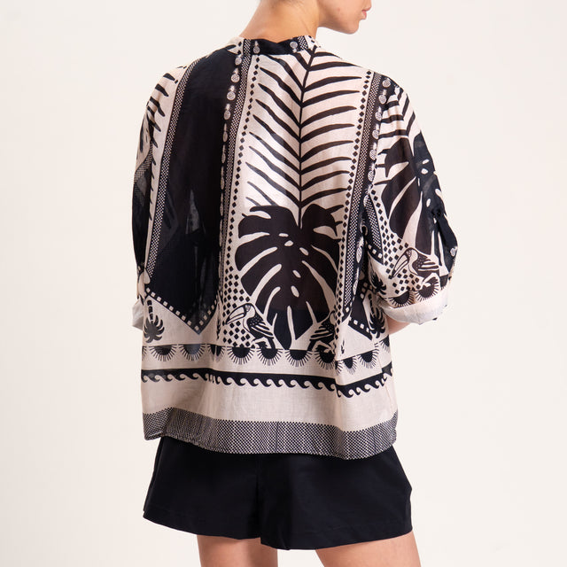 Haveone-Camicia mussola fantasia - nero/burro