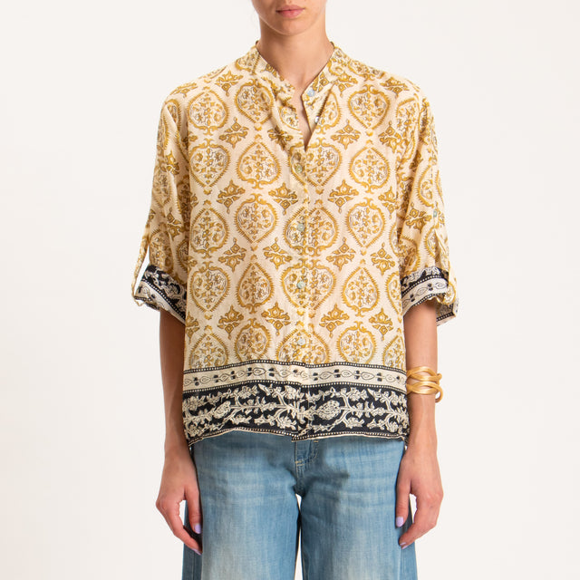 Haveone-Camicia mussola fantasia - sand/mostarda/nero