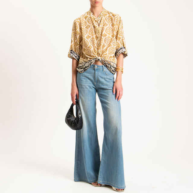 Haveone-Camicia mussola fantasia - sand/mostarda/nero