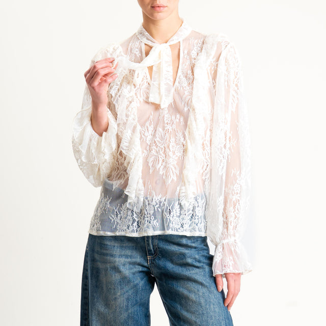 Haveone-Blusa in pizzo con rouches - burro