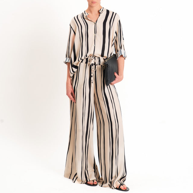 Haveone-Pantalone a righe con coulisse - sand/nero