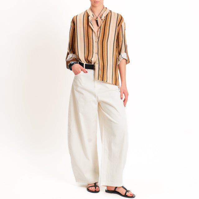 Haveone-Camicia a righe collo coreana - cuoio/moro/burro