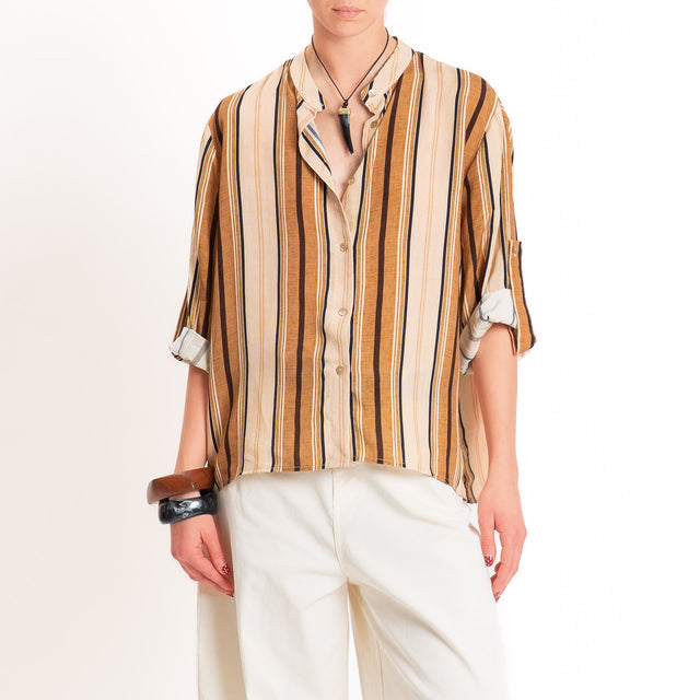 Haveone-Camicia a righe collo coreana - cuoio/moro/burro