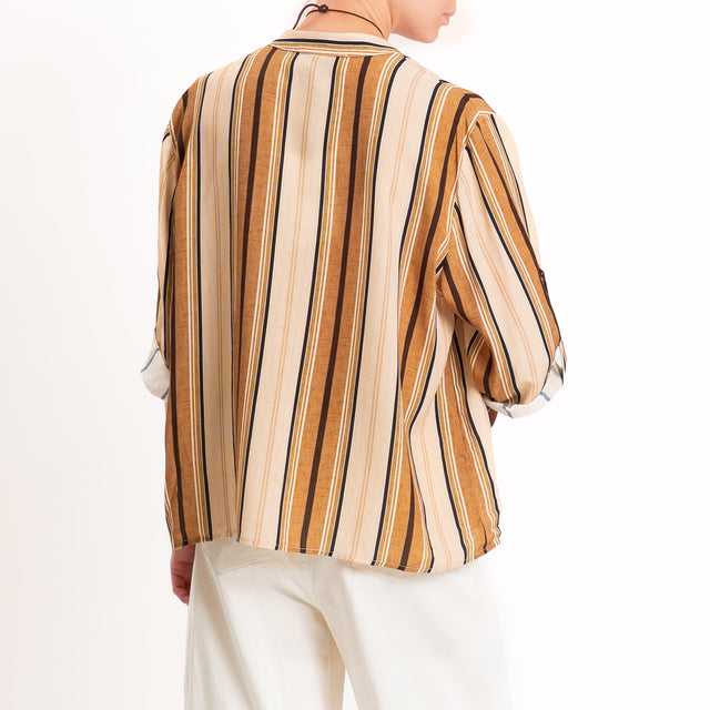 Haveone-Camicia a righe collo coreana - cuoio/moro/burro