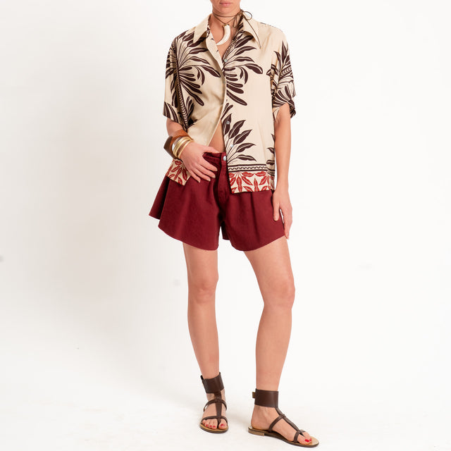 Haveone-Camicia fantasia con nodo - beige/moro/india
