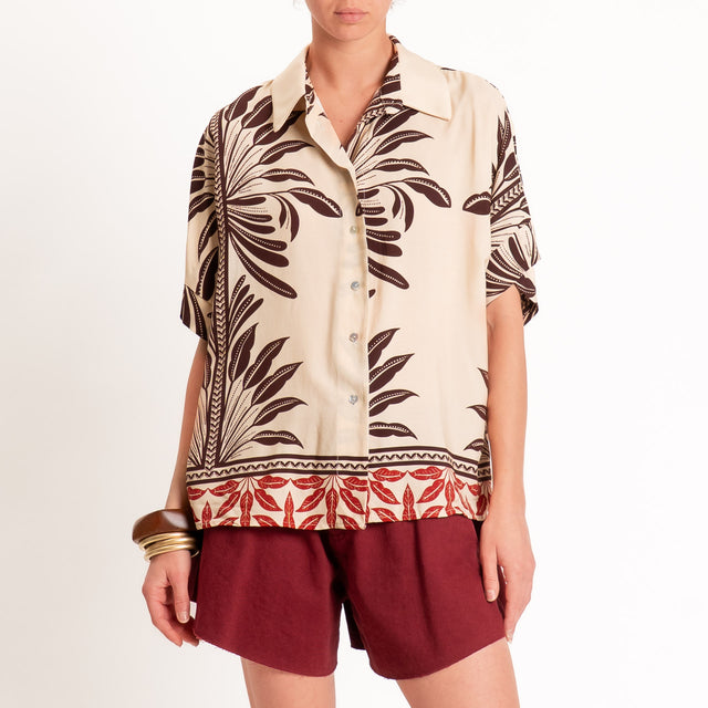 Haveone-Camicia fantasia con nodo - beige/moro/india