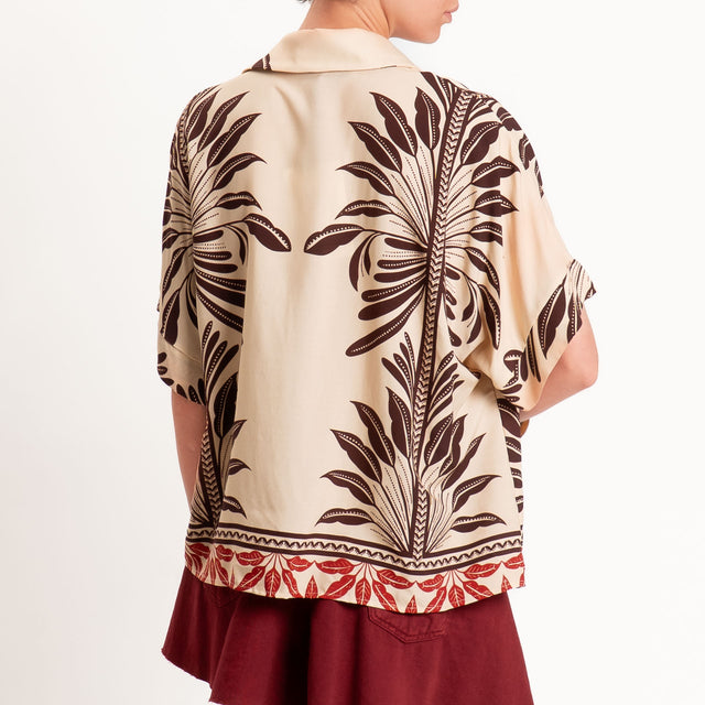 Haveone-Camicia fantasia con nodo - beige/moro/india