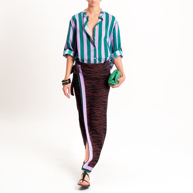 Haveone-Camicia righe collo coreana - verde/lilla