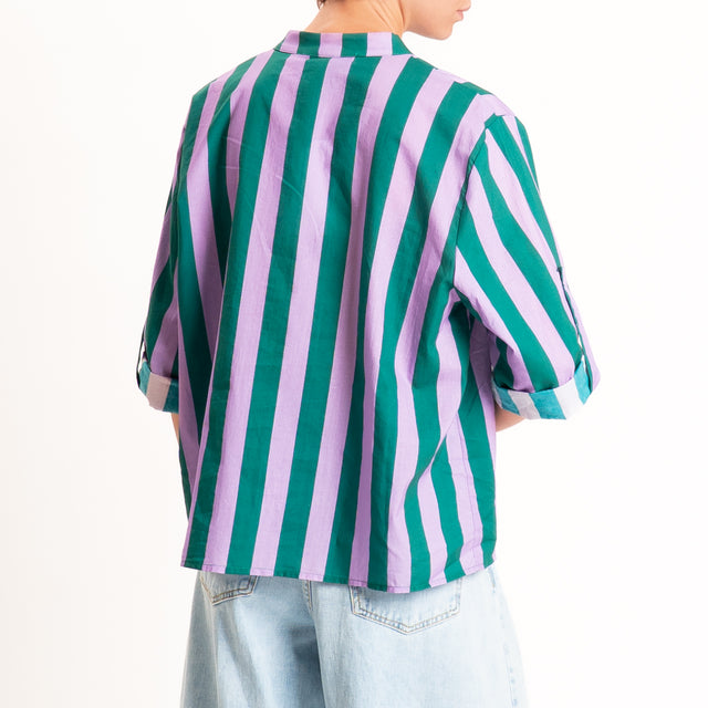 Haveone-Camicia righe collo coreana - verde/lilla