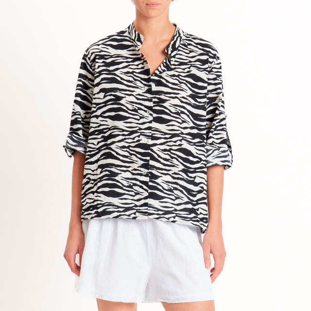 Haveone-Camicia fantasia zebrata - burro/nero