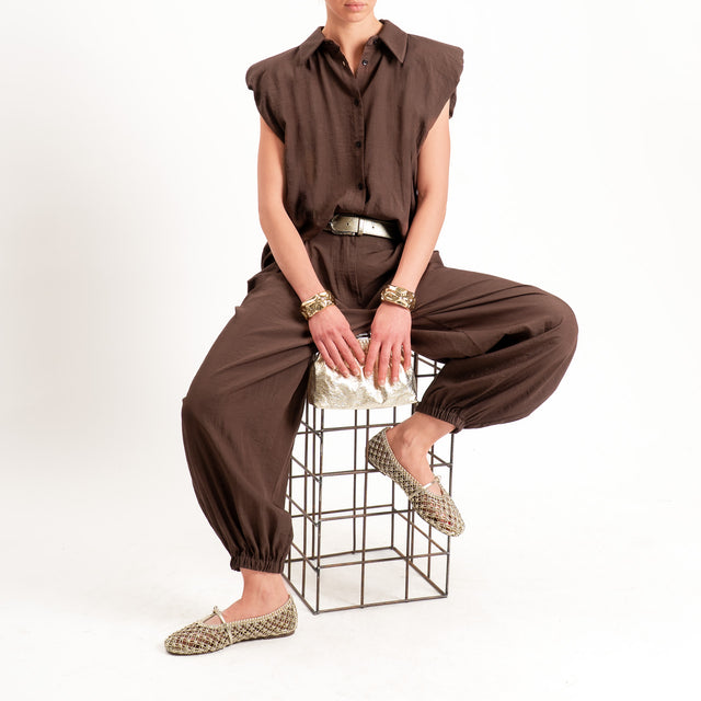 Haveone-Camicia smanicata con spalline - cioccolato