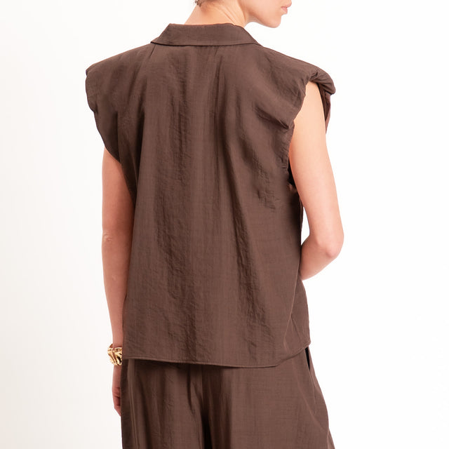 Haveone-Camicia smanicata con spalline - cioccolato