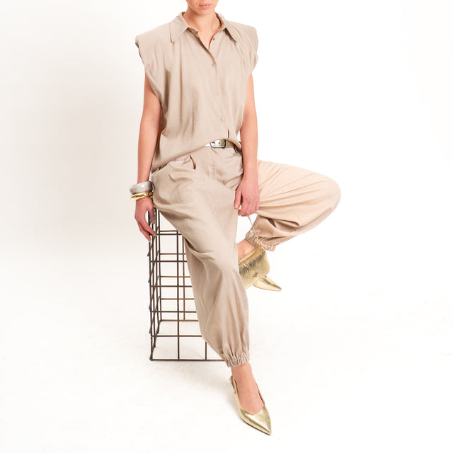 Haveone-Camicia smanicata con spalline - beige