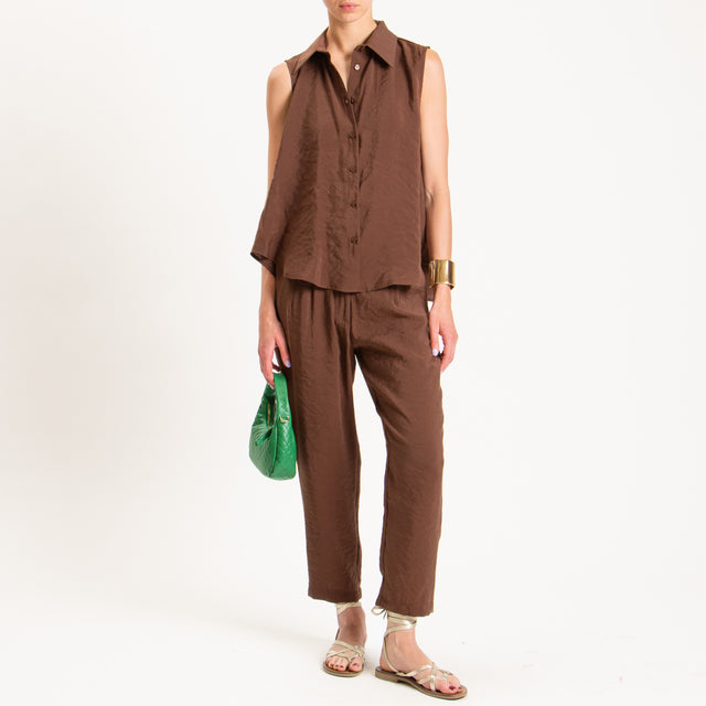 Haveone-Camicia smanicata tessuto modal fibra naturale - cioccolato