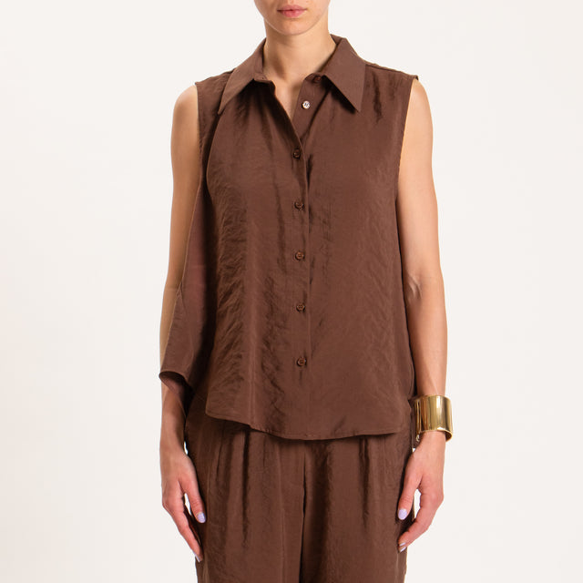 Haveone-Camicia smanicata tessuto modal fibra naturale - cioccolato