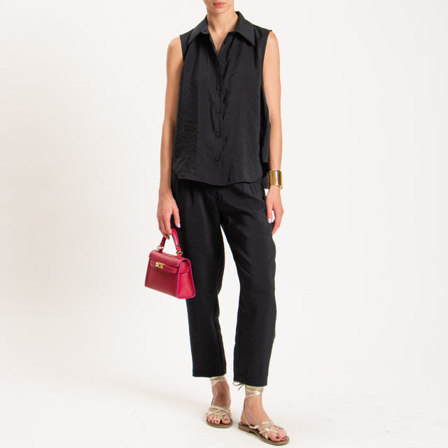 Haveone-Camicia smanicata tessuto modal fibra naturale - nero