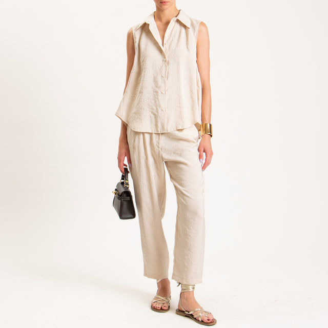 Haveone-Camicia smanicata tessuto modal fibra naturale - beige