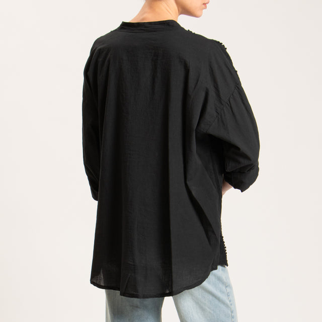 Haveone-Camicia mussola ricami con passamaneria - nero