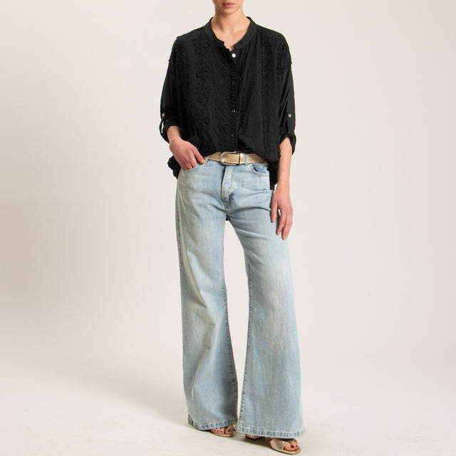Haveone-Camicia mussola ricami con passamaneria - nero