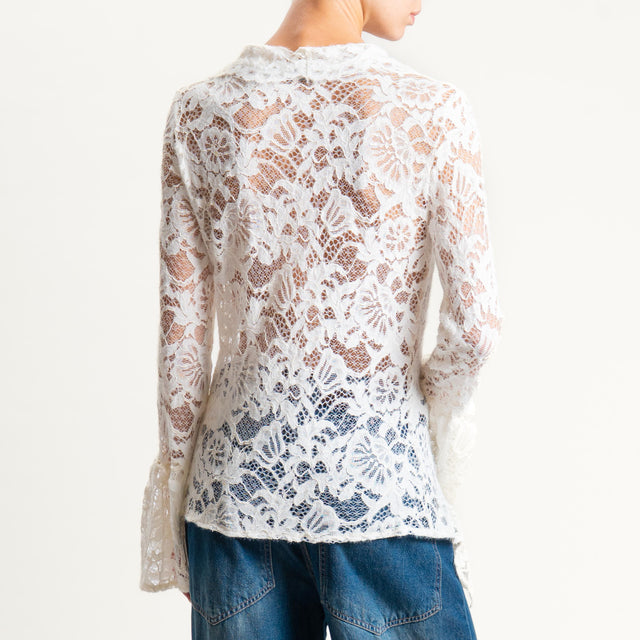 Haveone- Camicia in pizzo con rouches - burro