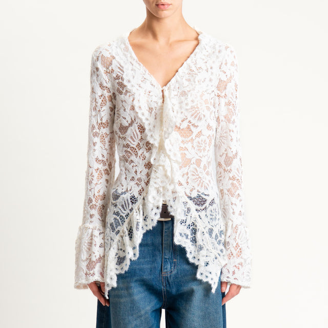 Haveone- Camicia in pizzo con rouches - burro
