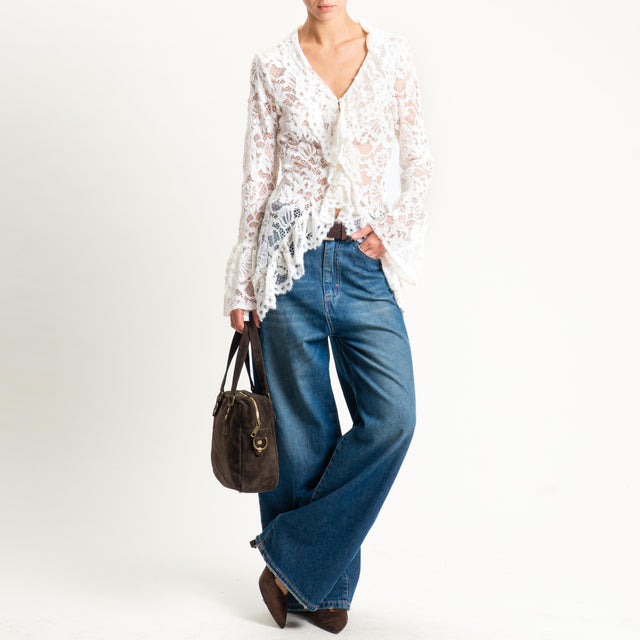 Haveone- Camicia in pizzo con rouches - burro