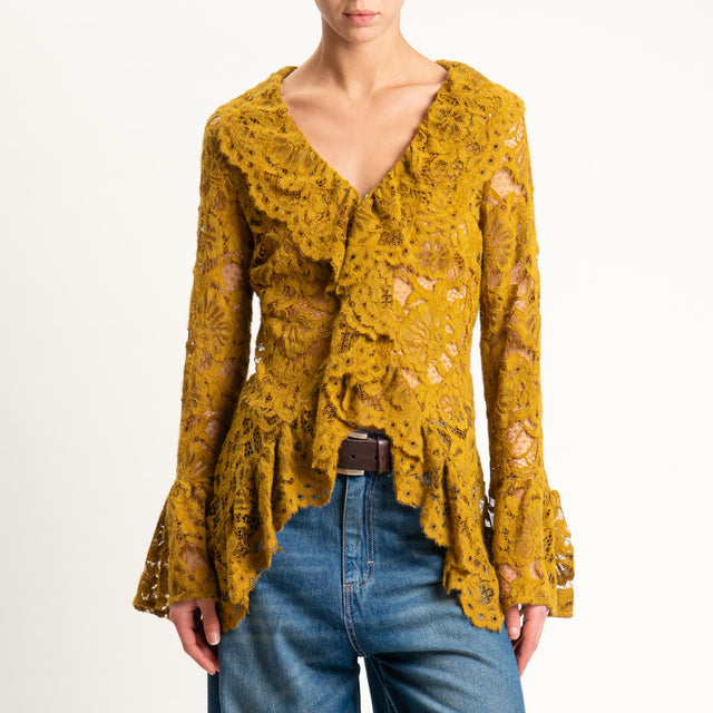 Haveone- Camicia in pizzo con rouches - olio