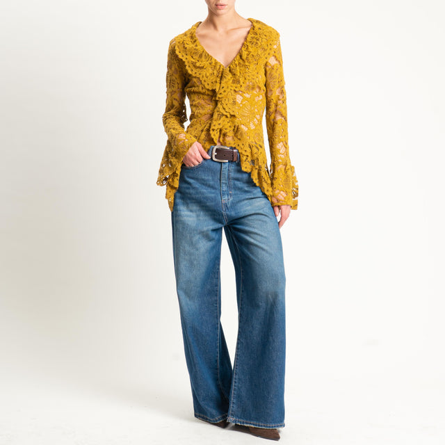 Haveone- Camicia in pizzo con rouches - olio