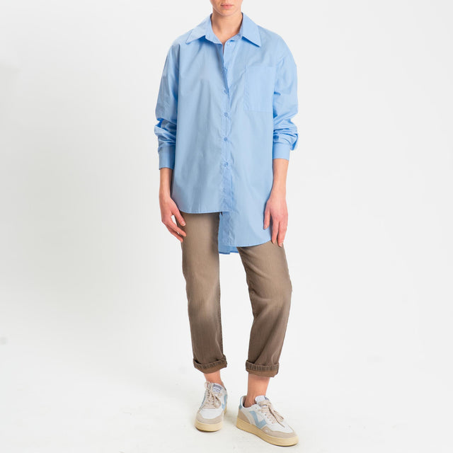 Haveone-Camicia oversize asimmetrica - celeste