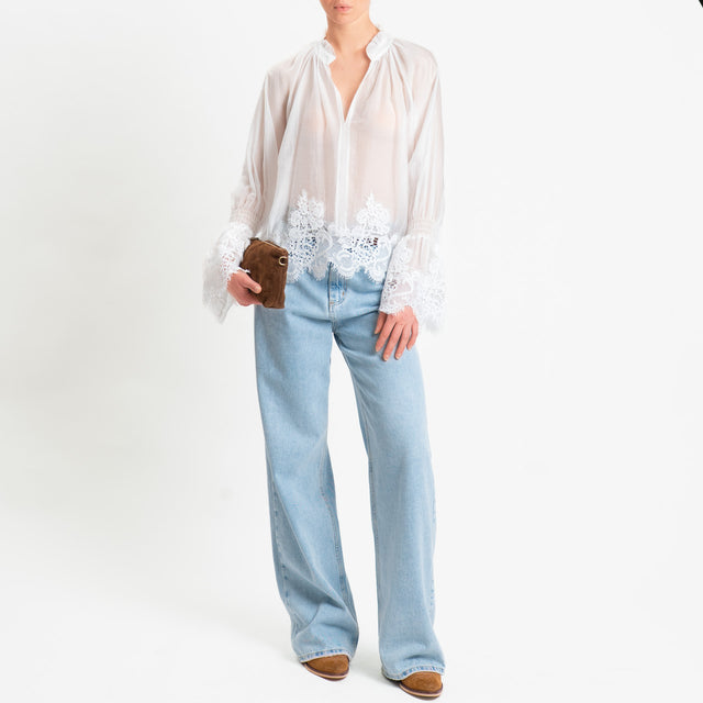 Haveone-Blusa mussola di lyocell con pizzo macramè - burro